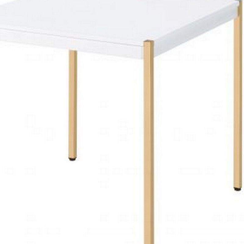 End Table with Metal Tube Legs, White and Gold-Benzara