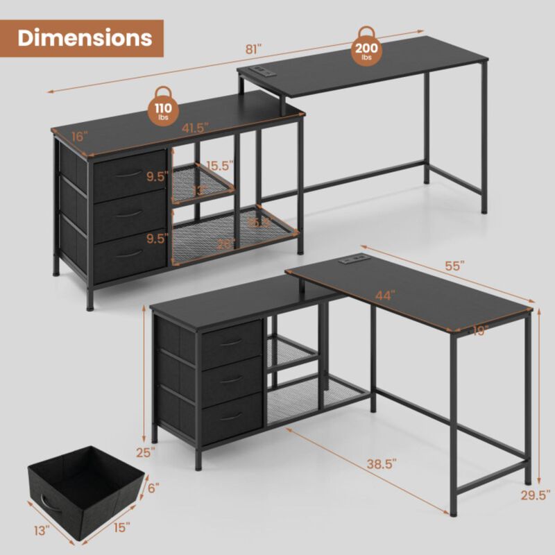 Hivvago L-shaped Computer Desk with Power Outlet for Working Studying Gaming
