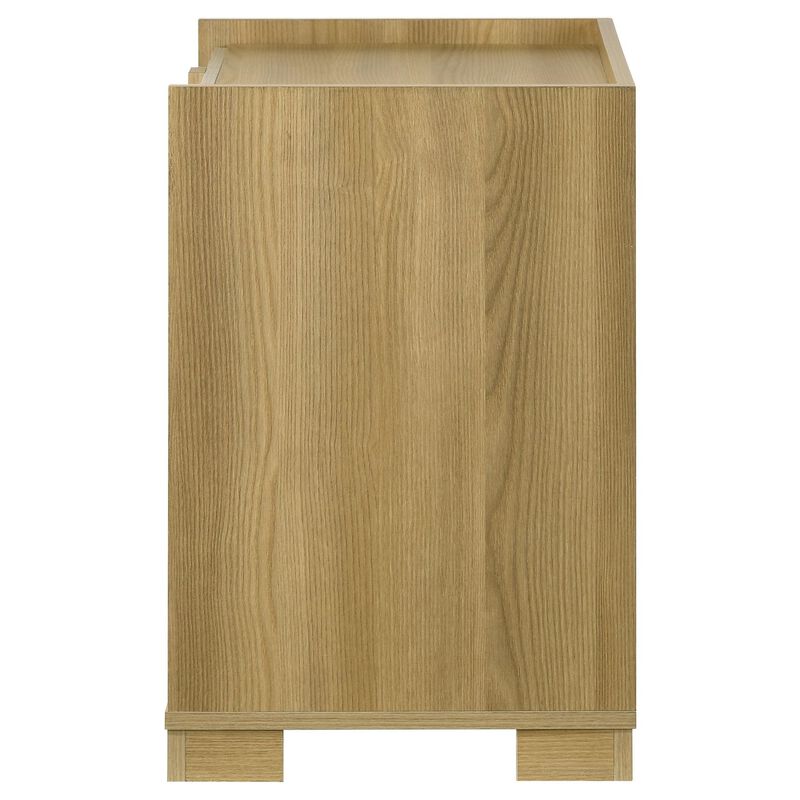 Hyle Nightstand, 2 Drawers, 24 Inch Modern Natural Brown and White - Benzara
