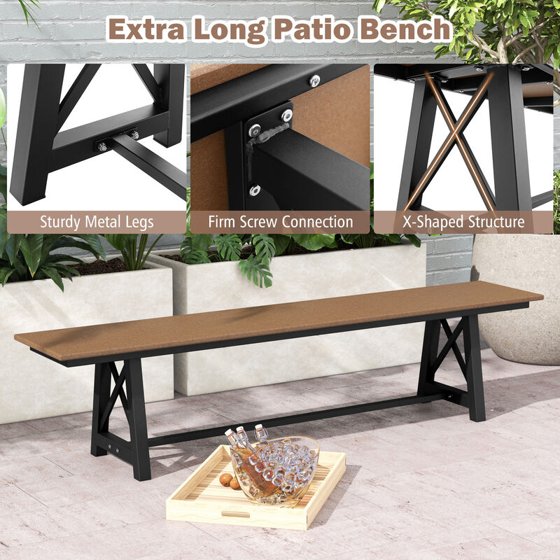 3-4 Person Outdoor HDPE Bench with Metal Frame-Brown