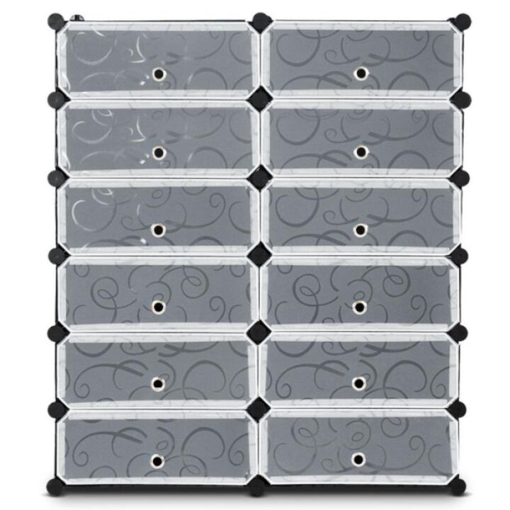 Hivvago 12-Cube DIY Portable Plastic Shoe Rack with 6-Tier Transparent Doors