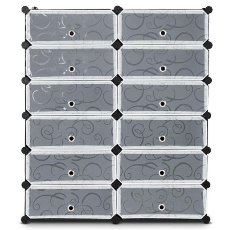 Hivvago 12-Cube DIY Portable Plastic Shoe Rack with 6-Tier Transparent Doors
