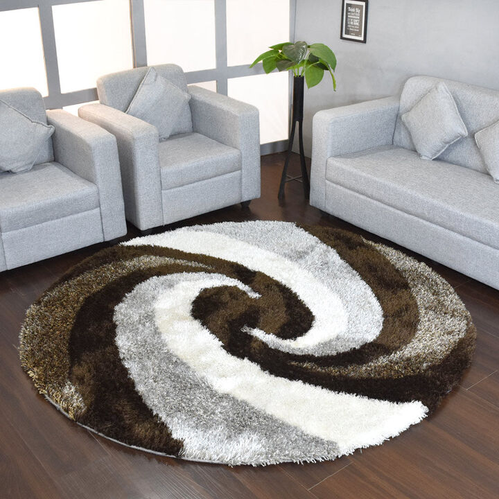 RUGSOTIC CARPETS HAND TUFTED SHAG POLYESTER ECO-FRIENDLY AREA RUGS  - 6'x6', Round, Multicolor, Contemporary Modern Design, High Pile Thick Handmade Anti Skid Rugs for Living Room K00014
