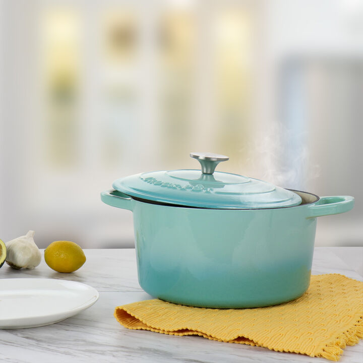 Crock-Pot Artisan 2 Piece 5 Quarts Enameled Cast Iron Dutch Oven in Aqua Blue
