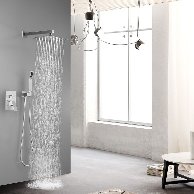 10 Inch Shower Head Bathroom Luxury Rain Mixer Shower Complete Combo Set Wall Mounted, Brushed Nickel