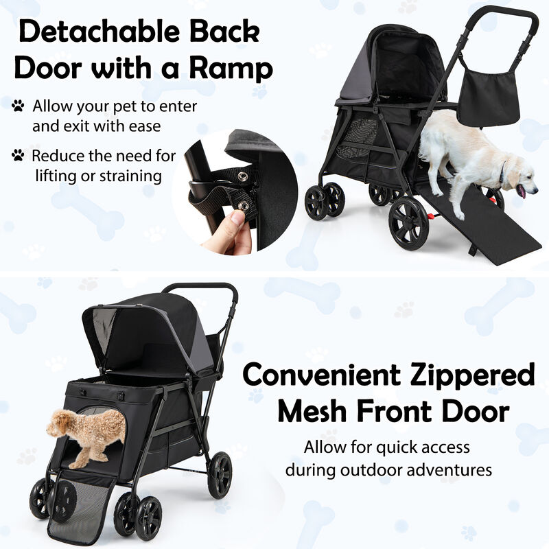 Dog Stroller for Medium Small Senior Elderly Dogs with Dual Entry