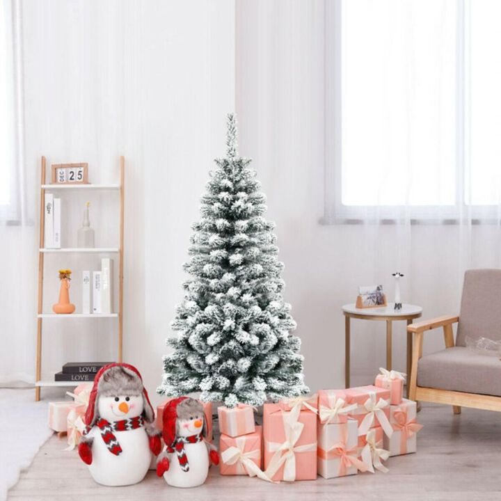 Hivvago 4.5 Feet Unlit Hinged Snow Flocked Artificial Pencil Christmas Tree with 242 Branch