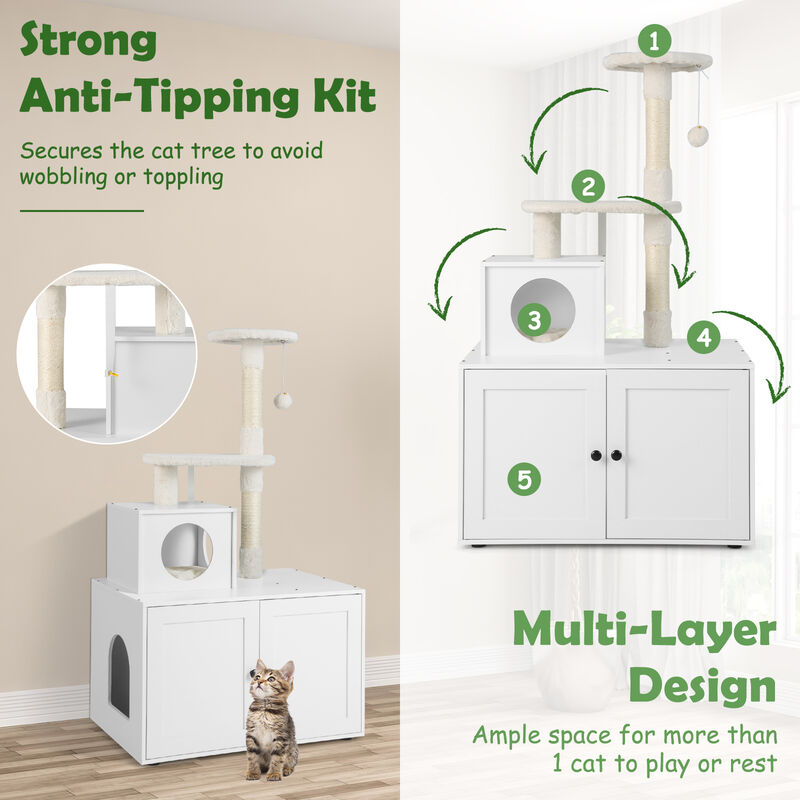 Cat Tree with Litter Box Enclosure with Cat Condo