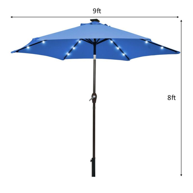 Hivvago 9 Feet Solar LED Lighted Patio Market Umbrella with Tilt Adjustment without Base