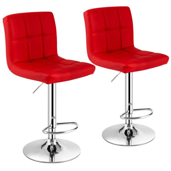 Hivvago Set of 2 Square Swivel Adjustable PU Leather Bar Stools with Back and Footrest