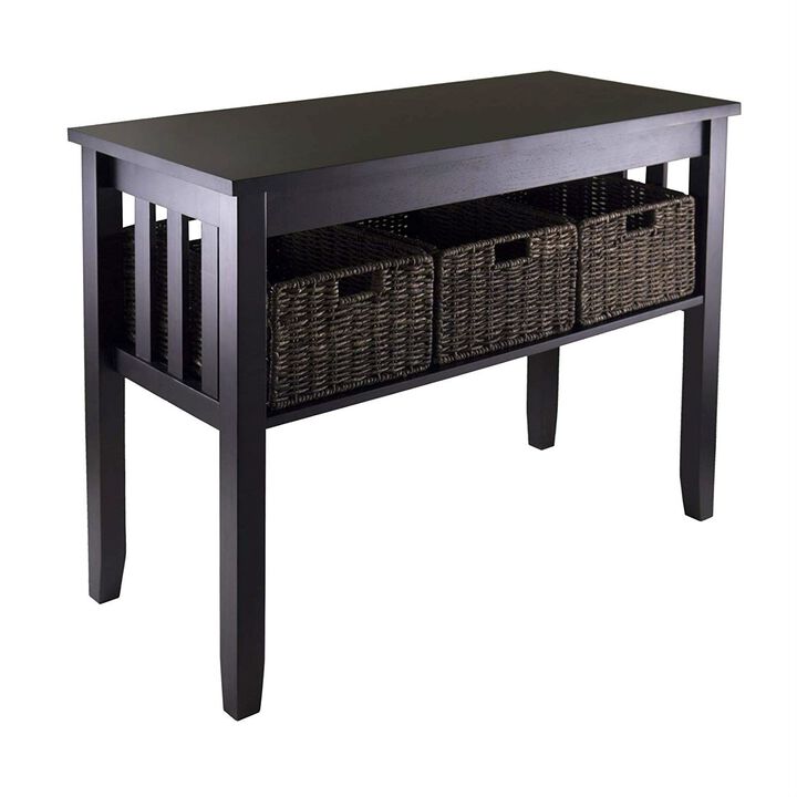 Hivvago Espresso 2 Tier Entryway Hall Console Table with 3 Storage Baskets
