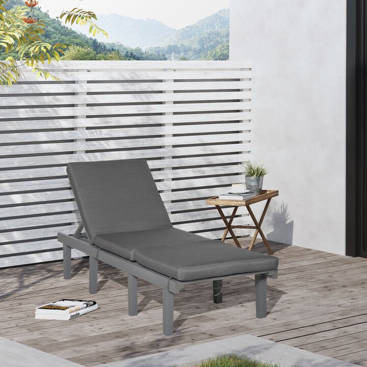 Grey Outdoor Recliner: Patio Chaise Lounge with 4-Position Back