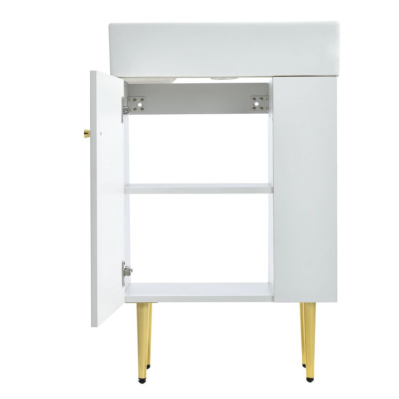 Bathroom Storage Cabinet Combo with Ceramic Sink and Right-Side Storage