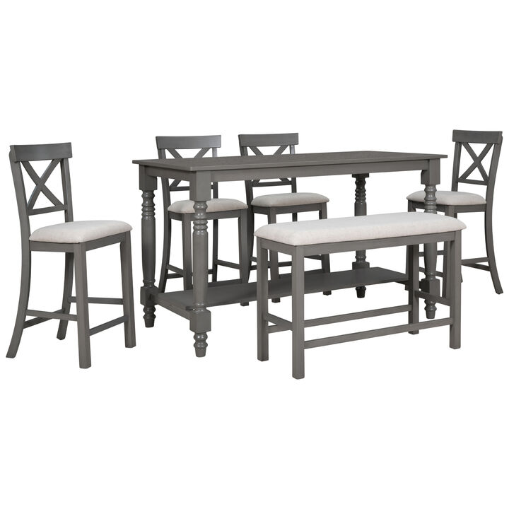 Merax 6-Piece Counter Height Dining Table with Chairs  and Bench Set