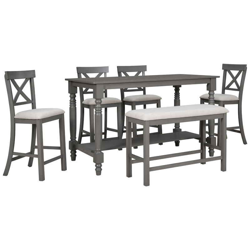Merax 6-Piece Counter Height Dining Table with Chairs  and Bench Set