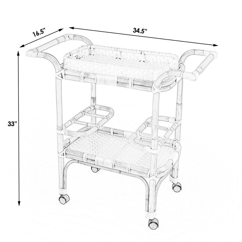 Butler Specialty Selena Grey & Rattan Bar Cart, Gray and White, Natural