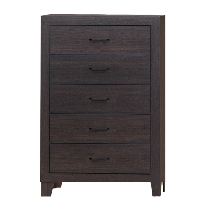 Chest with 5 Drawers and Grain Details, Dark Brown-Benzara