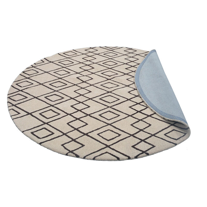 RUGSOTIC CARPETS HAND TUFTED WOOL ECO-FRIENDLY AREA RUGS  - 8'x8', Round Shape, Cream & Brown, Geometric Modern Design, High Pile Thick Handmade Area Rugs for Living Room, Bed Room (K04510)