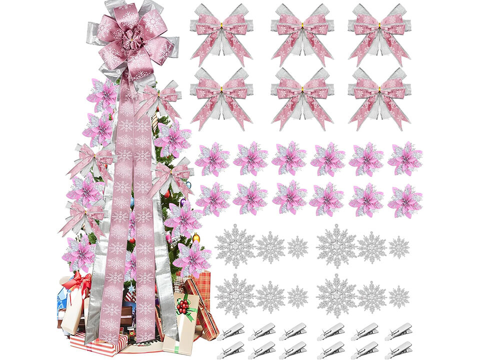 Pink 31 Pcs Velvet Christmas Tree Decoration Set