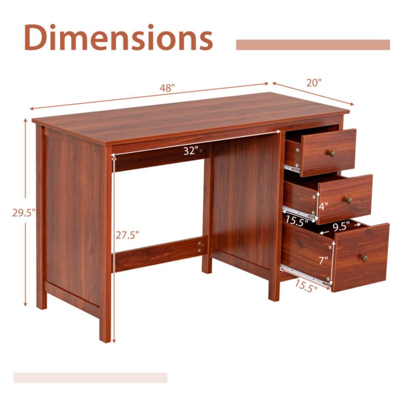 Hivvago 3-Drawer Home Office Study Computer Desk with Spacious Desktop