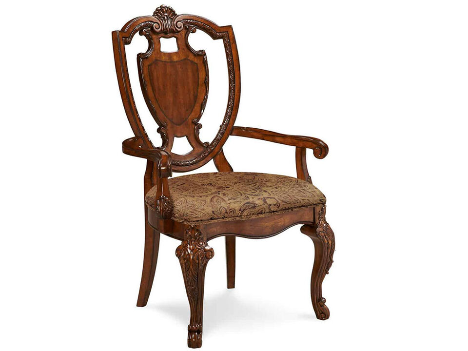 Old World Shield Back Arm Chair with Fabric Seat (Set of 2)