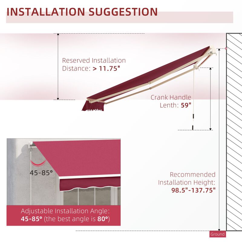Claret Cranking Canopy: 10x8 Ft UV-Resistant Retractable Patio Awning