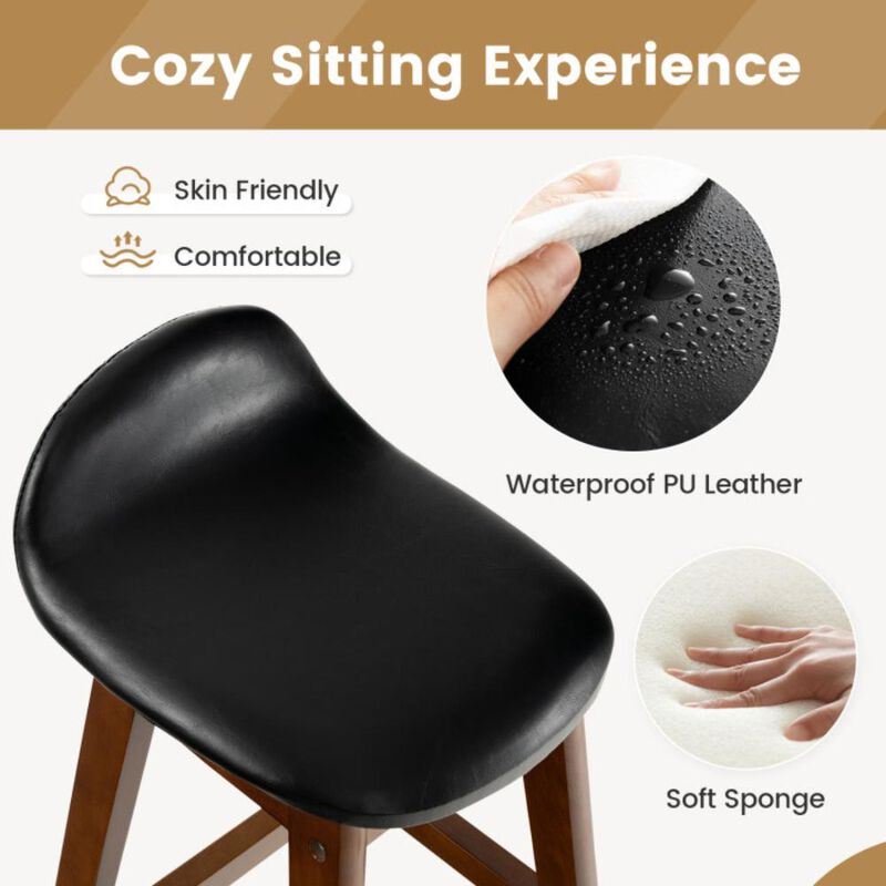 Hivvago 27.5 Inch Set of 2 Upholstered PU Leather Barstools with Back Cushion-Brown