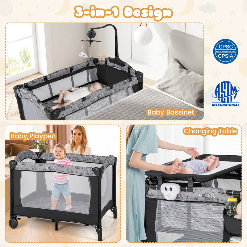Multi-Functional Baby Playpen with Mattress and Removable Changing Table