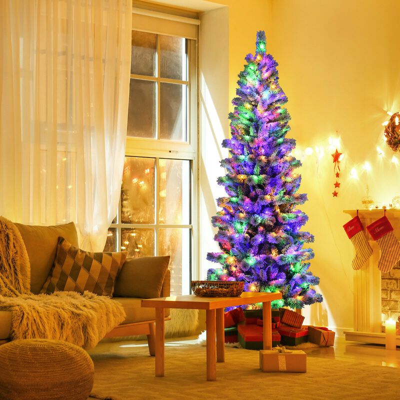 Pre-Lit Hinged Snow Flocked Christmas Tree with Remote Control