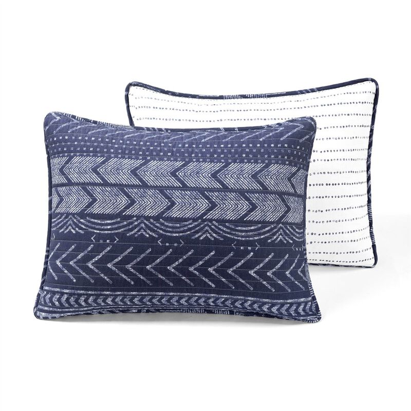 Hivvago King size Scandinavian Chevron Navy Blue White Reversible Cotton Quilt Set