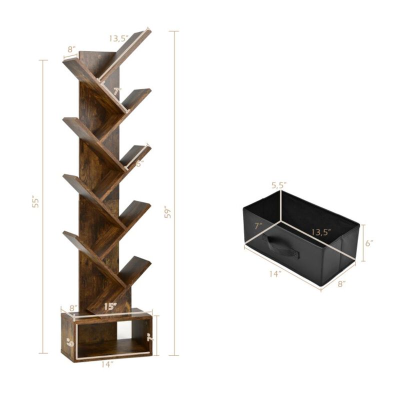 Hivvago 10-Tier Bookshelf with Drawer Free-standing Storage Bookcase