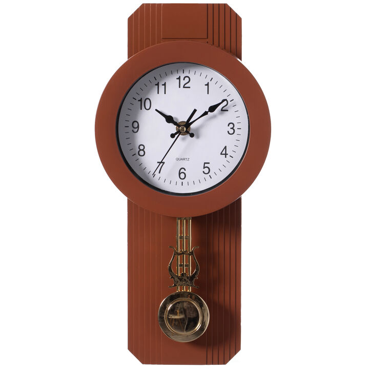 Wood-Look Pendulum Plastic Wall Clock, Farmhouse Decor for Living Room, Kitchen, or Dining Room, Silent Clock with Roman Numerals, Battery Powered, Large Decorative Wall Clock, Easy-to-Read, Black