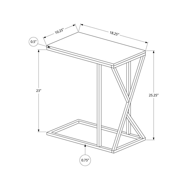 Monarch Specialties I 3248 Accent Table, C-shaped, End, Side, Snack, Living Room, Bedroom, Metal, Laminate, Grey, Black, Contemporary, Modern