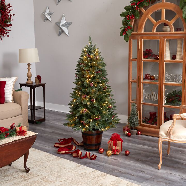 Hivvago 5 Feet Frosted Colorado Aspen Pre-Lit Artificial Porch Christmas Tree with 200 LED lights, 426 Bendable Branches and Berries in Decorative Planter