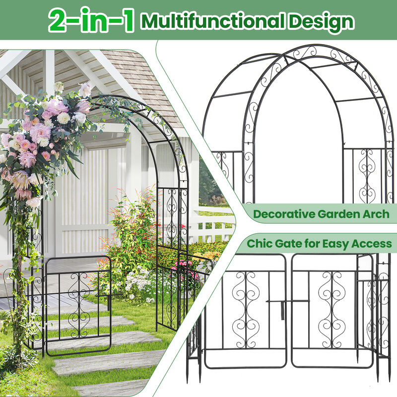 Garden Arbor with Gate with Multiple Side Crossbars and 4 Sharp Ground Stakes