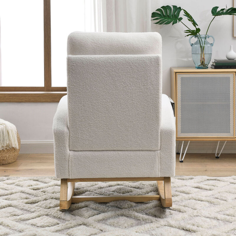 27.6" W Modern Accent High Backrest Living Room Lounge Arm Rocking Chair, Two Side Pocket