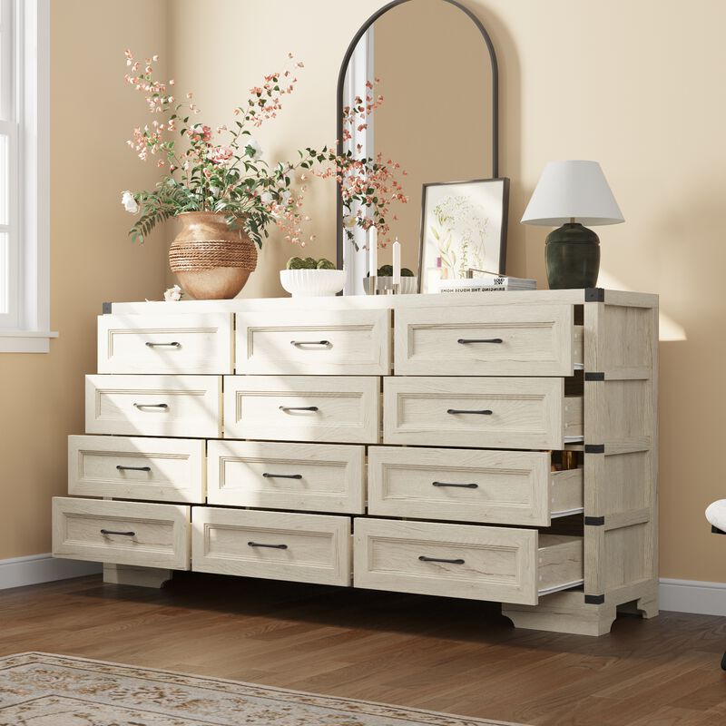 FUFU&GAGA 12-Drawer Dresser, Wood Storage Cabinet, Large dresser for Bedroom, Living Room, Hallway (69.1" W x 35.7" H x 15.9" D), White