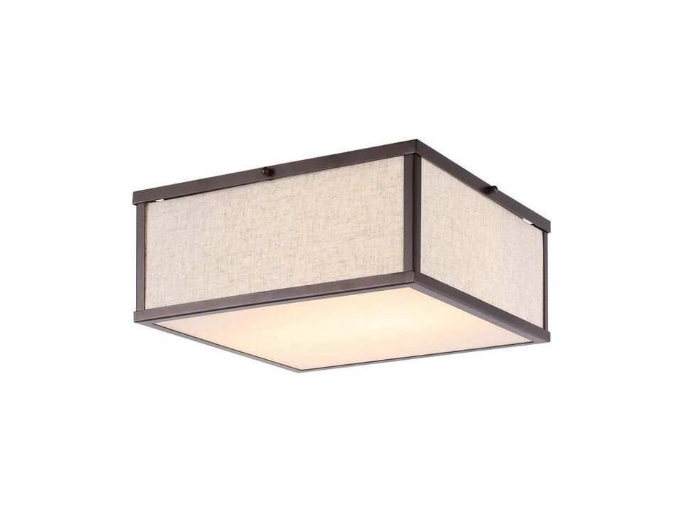 Grant 2-Light Minimalist Industrial Square Linen Iron LED Flush Mount