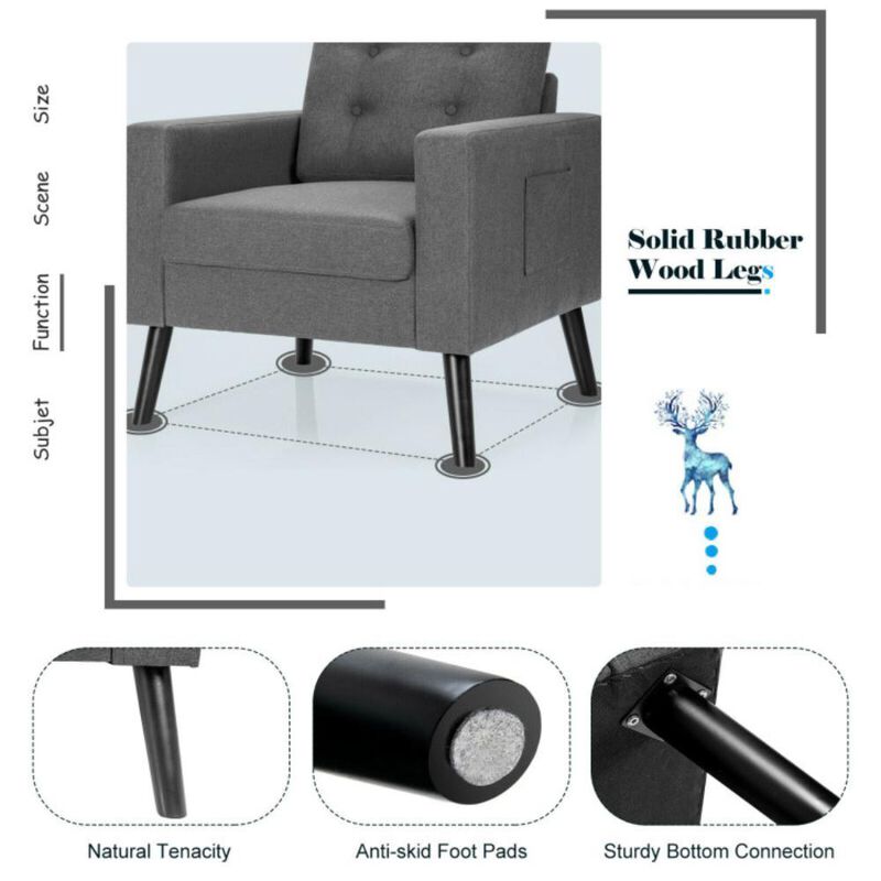 Hivvago Mid-Century Upholstered Armchair Club Chair with Rubber Wood Legs