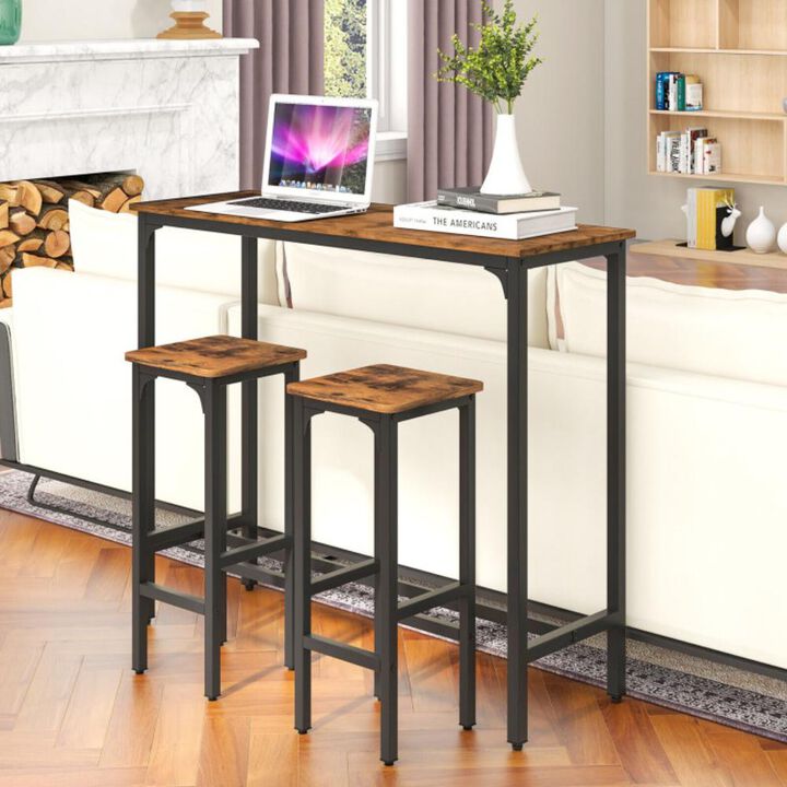 Hivvago 3 Pieces Industrial Bar Table and Chairs Set with Metal Frame