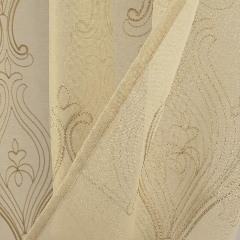 RT Designers Collection Pearl 2 Pieces 1.5" Rod Pocket Damask Embroidery Metallic Doily 36" x 84" Taupe