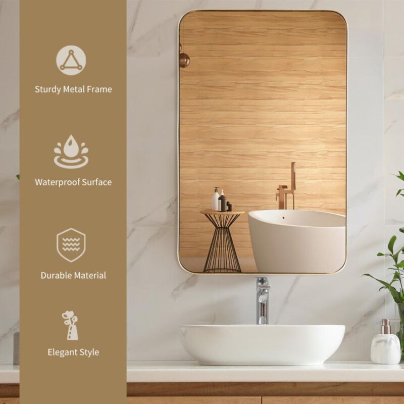 Hivvago 32 x 20 Inch Metal Frame Wall-Mounted Rectangle Mirror