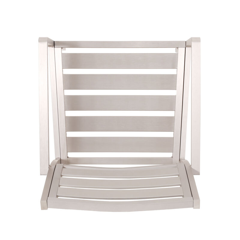 Niko Outdoor Dining Chair Set of 2, Open Slat Design, Metal, Silver Finish - Benzara