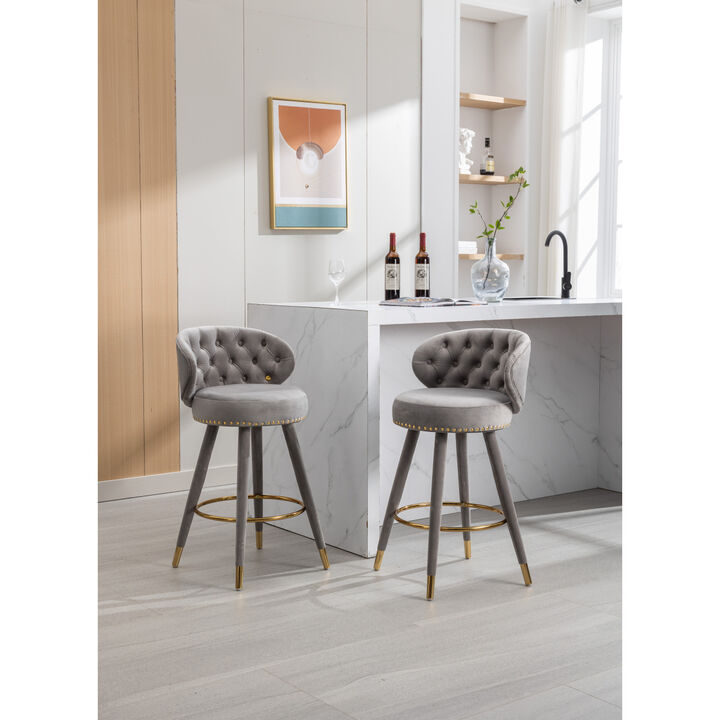 Set of 2 Solid Wood Counter Height Bar Stools