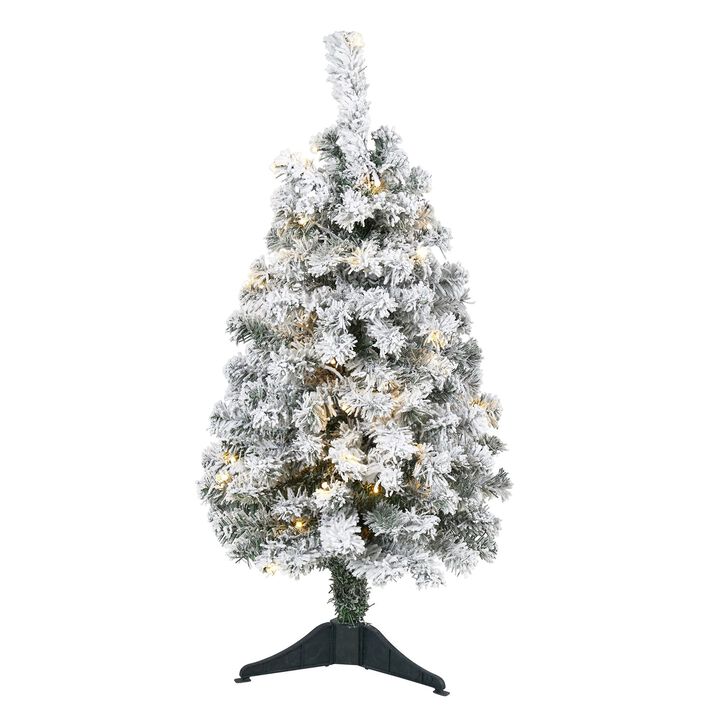 Nearly Natural Flocked Rock Springs Spruce Artificial Christmas Tree with Clear LED Lights