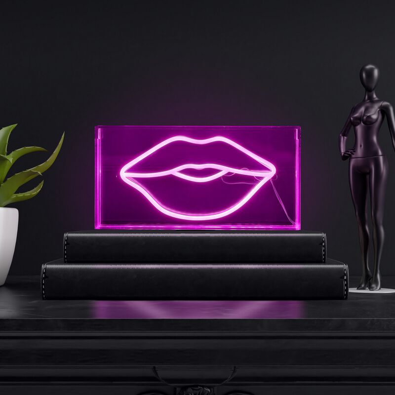 Lips 11.88" X 5.88" Contemporary Glam Acrylic Box USB Operated LED Neon Light