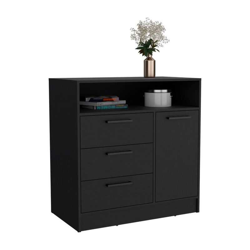 Dresser with Spacious 3-Drawer and Single-Door Storage Cabinet, Black