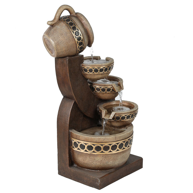 LuxenHome Brown Resin Cascading Pitchers Outdoor Fountain
