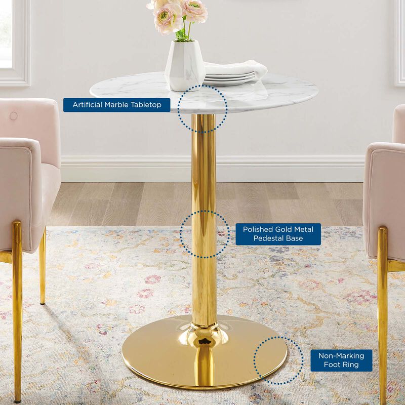 Modway - Verne 28" Artificial Marble Dining Table Gold White