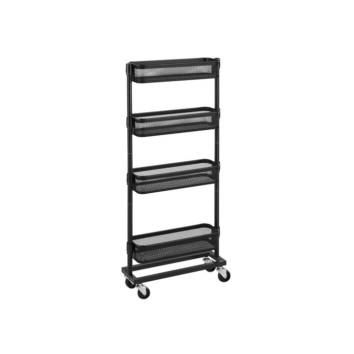 4-Tier Slim Storage Cart - Slide-Out Trolley for Small Spaces, Bathroom, and Kitchen